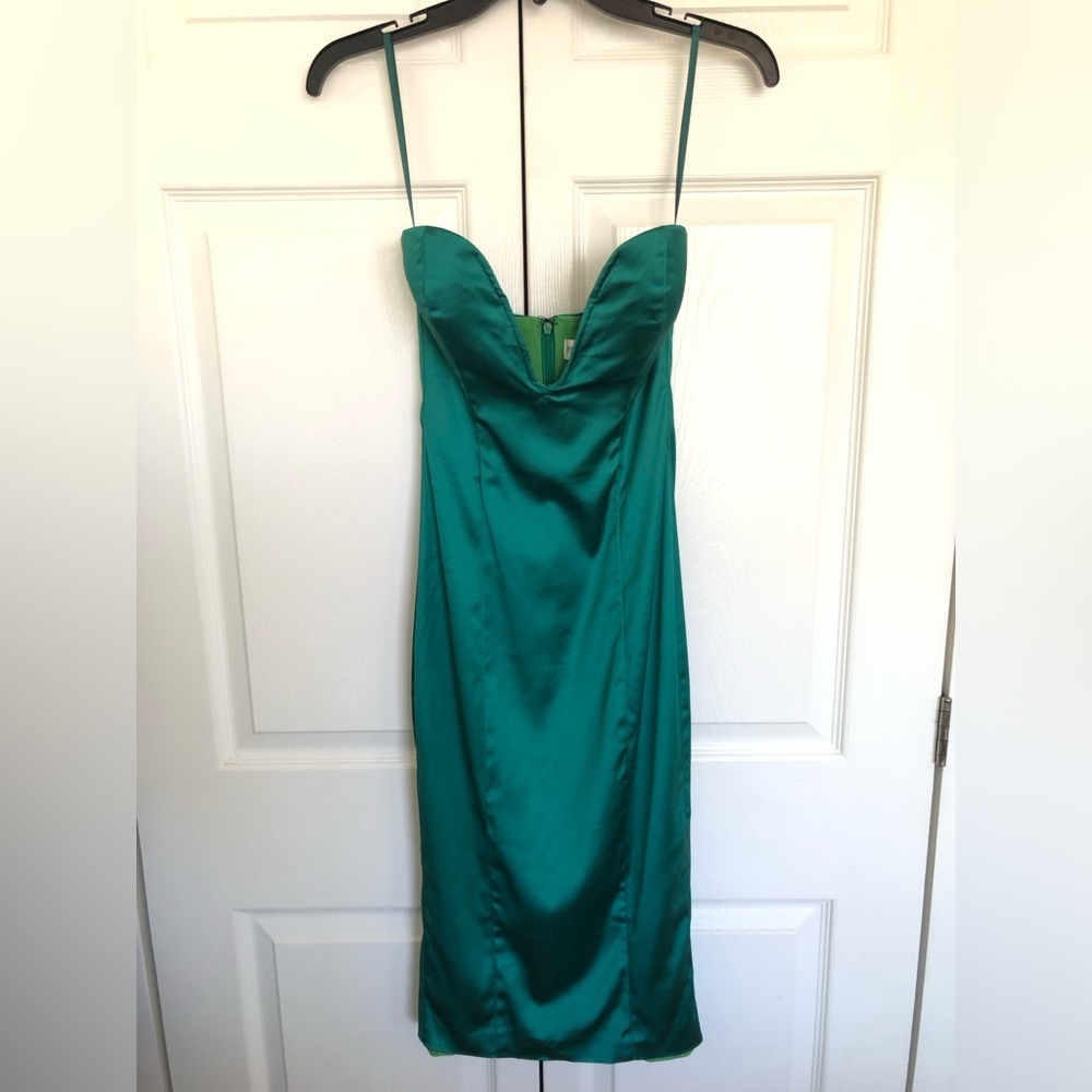 Portia & Scarlett Emerald Green Satin Cocktail Midi Dress Size 4 - Picture 1 of 10